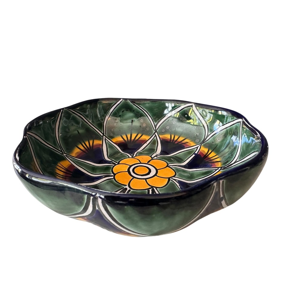 Unbranded Talavera‎ Bowl Home 8" Green Excellent Hand Painted Floral Lead Free
